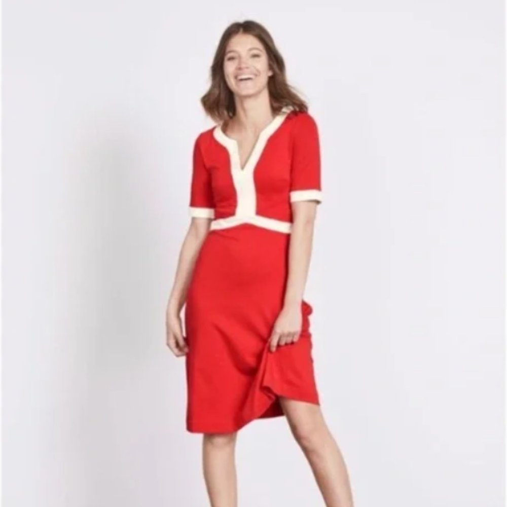 Boden Constance Red White Trim Ponte Stretch Dress - Size 6